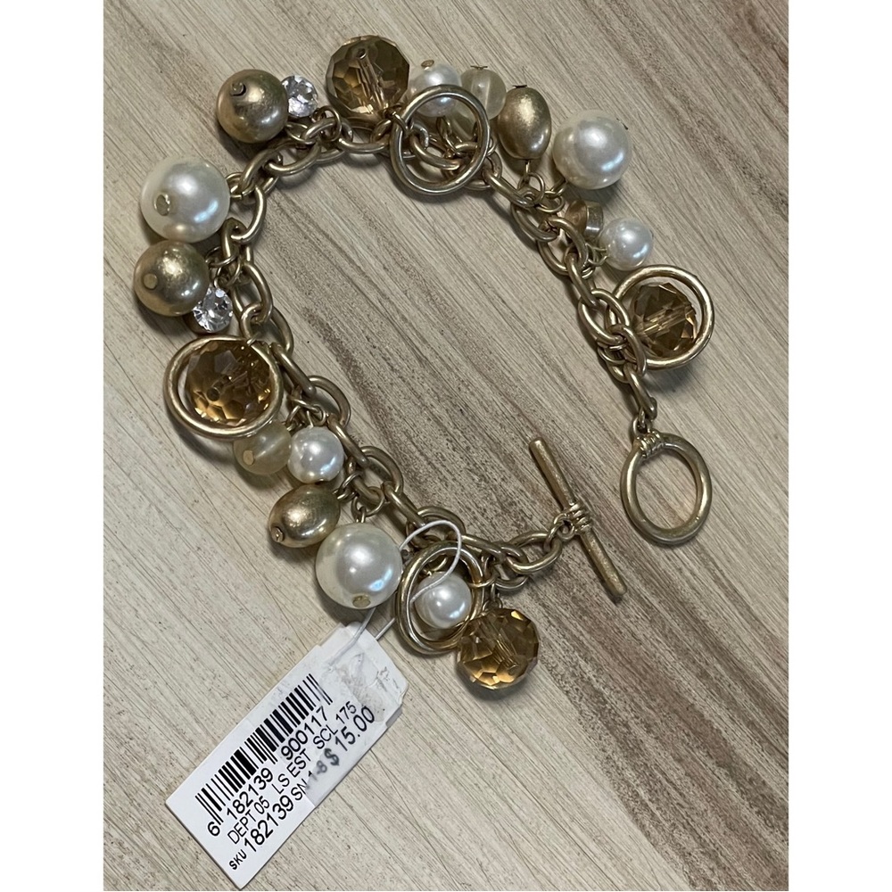 NWT Faux Pearl & Beaded Dangle Chain Bracelet